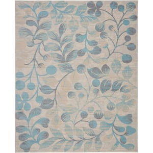 Tranquil Ivory/Turquoise 8 ft. x 10 ft. Floral Modern Area Rug
