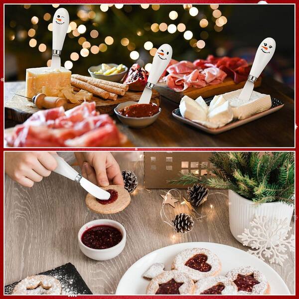 Wudkey 4-Piece Christmas Snowmen Face Cheese Spreader Knives