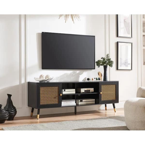 Black 66 in. TV Stand Fits TVs up to 70 in. Media Console Entertainment Center