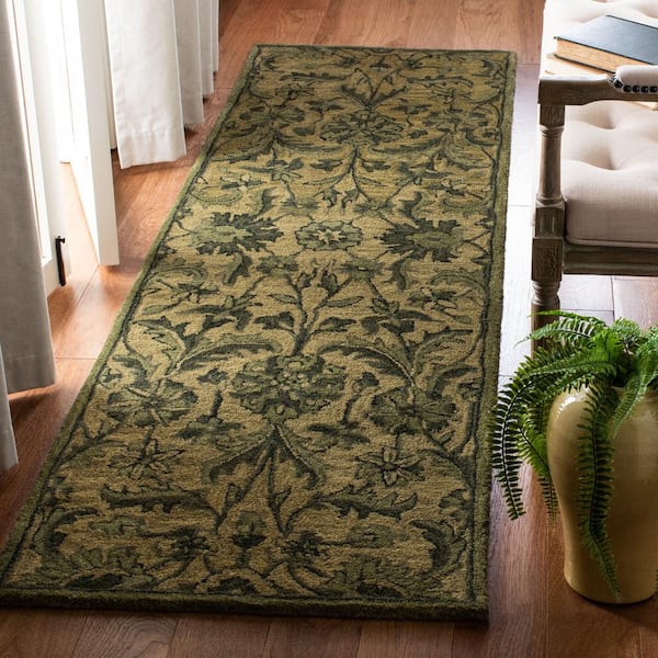 Antiquity Olive/Green 2 ft. x 12 ft. Floral Runner Rug
