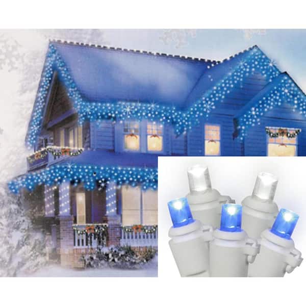 Brite Star Set Of 70 Pure White And Blue Led Icicle Christmas Lights White Wire The Home Depot
