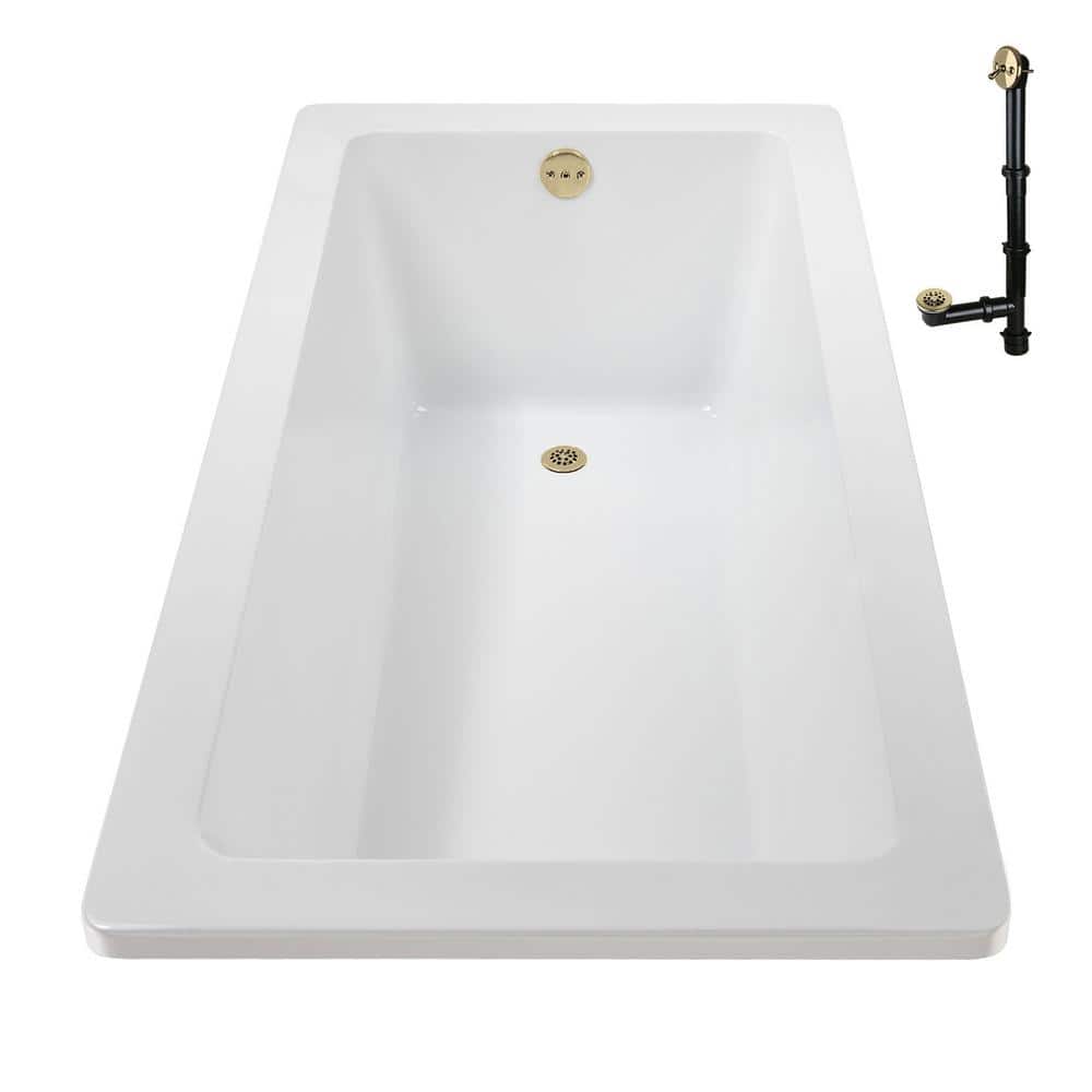 60" x 32" Glossy White Acrylic Soaking Drop-In Bathtub