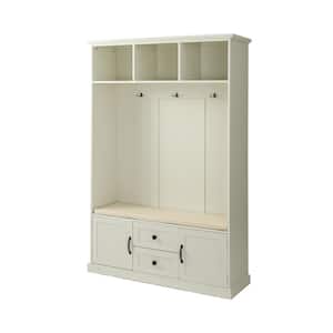 Beige Wood Hall Tree with Bench and Storage Cabinet Entryway Bench with Coat Rack and Drawers(47"W x 16"D x 71"H)