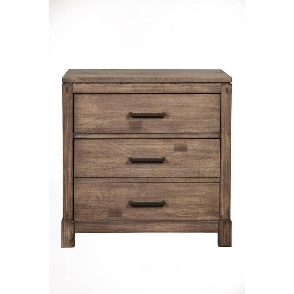 Rustically Designed Nightstand with 3 Drawers Brown- Saltoro Sherpi