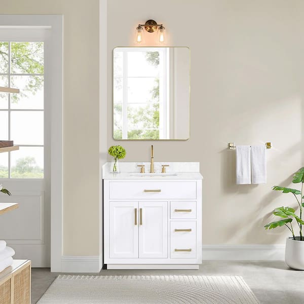Gavino 36 in. W x 22 in. D x 34 in. H Bath Vanity in White with Grain White Composite Stone Top