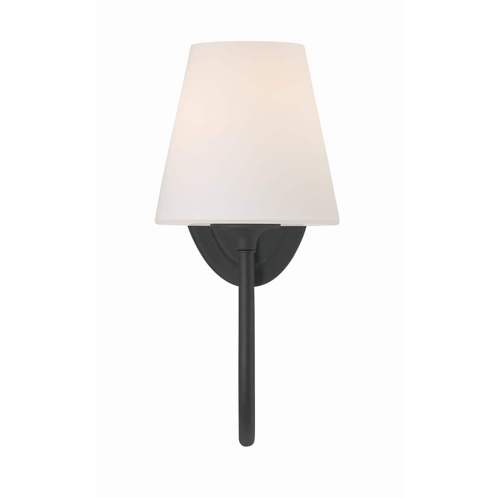 Juno Black Forged Sconce with White Glass Shade