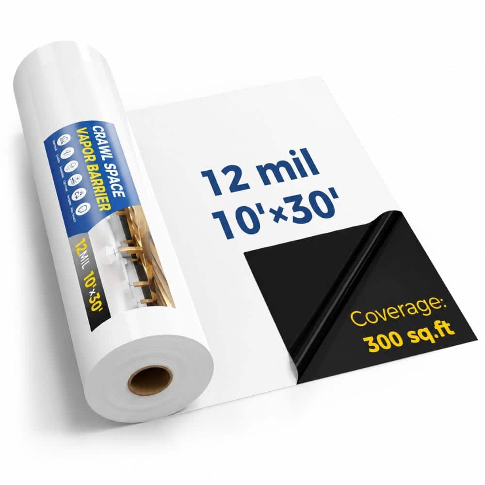 Black and White 10 ft x 30 ft 12 mil Plastic Sheeting Crawl Space Vapor Barrier Temporary Floor and Wall Protection price history on PriceWatchPro