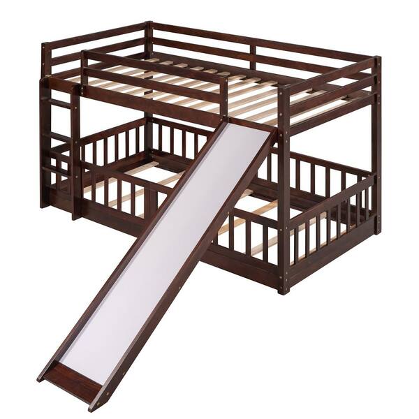 ATHMILE Espresso Twin Bunk Bed with Slide and Ladder GZB2W20220444 The Home Depot
