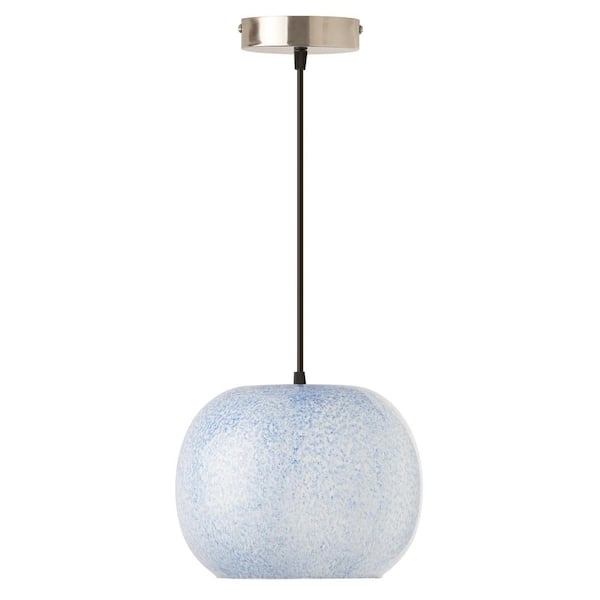 River of Goods 25-Watt 1-Light Nickel Shaded Pendant Light with Hand-Blown Colored Glass Shade