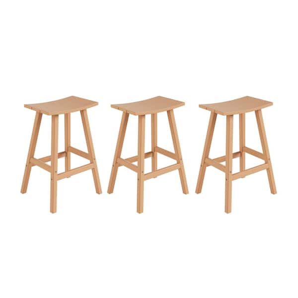WESTIN OUTDOOR Franklin Teak 29 in. Poly HDPE Fade Resistant Outdoor Patio Saddle Seat Pub Height Bar Stool (Set of 3)