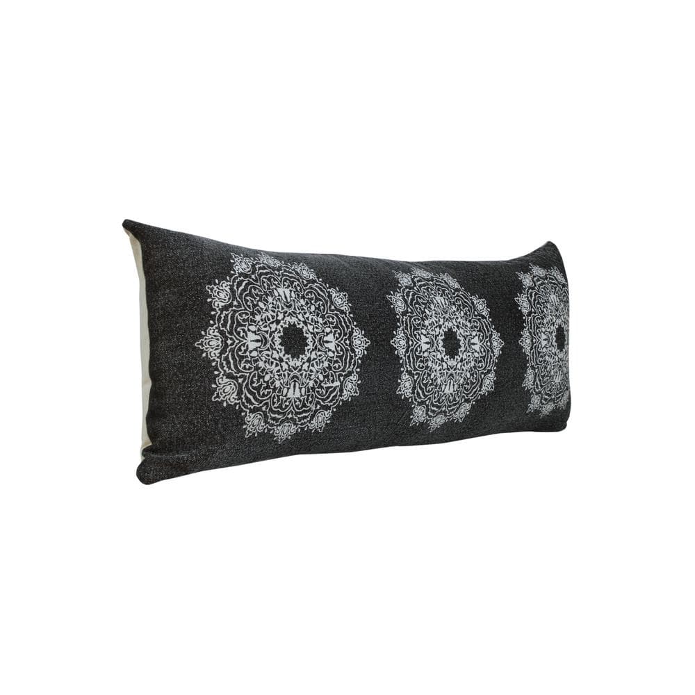 Bohemian Jet Black/White Mandala Medallion Lumbar 36 in. x 14 in. Indoor Th