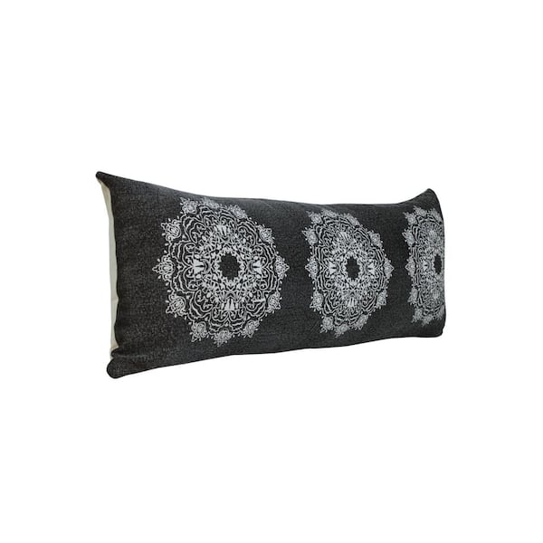 Unbranded Bohemian Jet Black/White Mandala Medallion Lumbar 36 in. x 14 in. Indoor Throw Pillow
