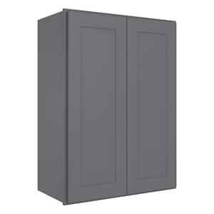 27 in. W x 12 in. D x 36 in. H in Shaker Gray Plywood Ready to Assemble Wall Cabinet 2-Doors 2-Shelves Kitchen Cabinet