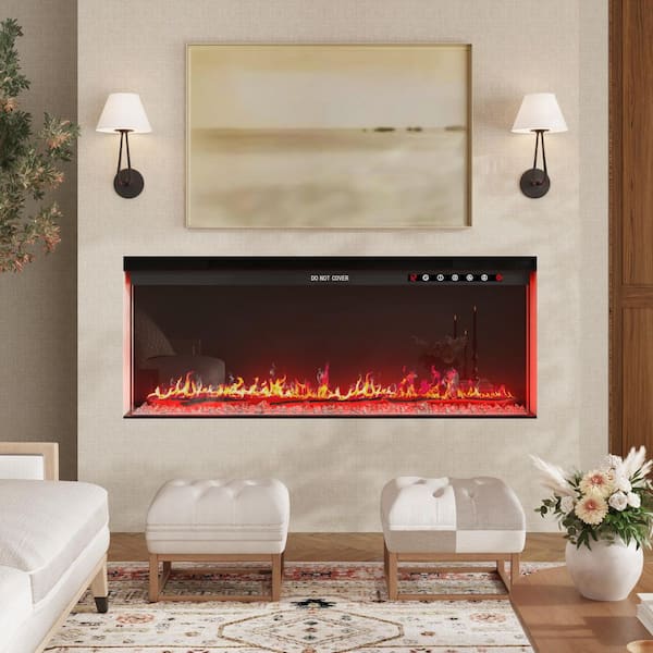 40 in. Wall Mount Electric Fireplace in Black with Adjustable Flame Colors and Brightness Levels, Remote Control, Vented