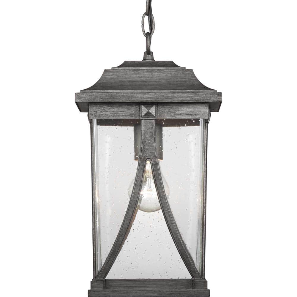 Abbott Antique Pewter Outdoor Hanging Lantern with Seeded Glass