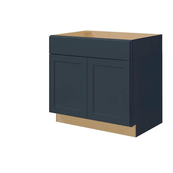 Avondale 36 in. W x 24 in. D x 34.5 in. H Ready to Assemble Plywood Shaker Sink Base Kitchen Cabinet in Ink Blue