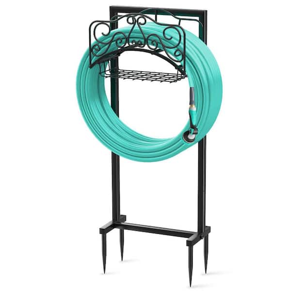 ATENGNES Heavy-Duty Rust-Resistant Metal Garden Hose Storage Stand Freestanding Water Hose Holder with 4 Spikes