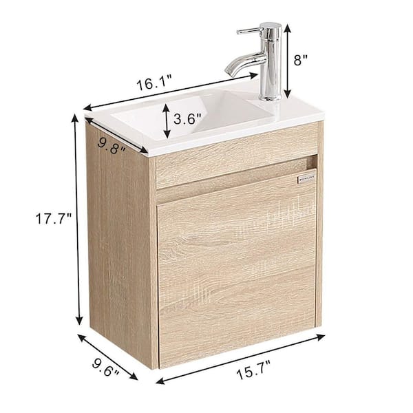 15.7 in. W x 9.6 in. D x 17.7 in. H Wall Mounted Bathroom Vanity Set in Natural Color with Resin Sink and Top