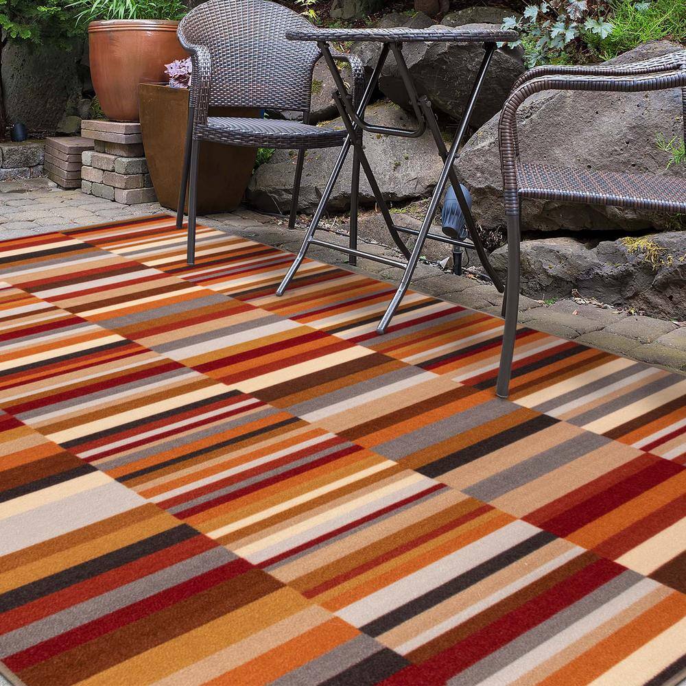Modern Multicolor Striped Synthetic Indoor Outdoor Area Rug