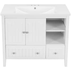 36 in. W x 18.03 in. D x 32.13 in. H 1-Sink Freestanding Bath Vanity in White with White Ceramic Top