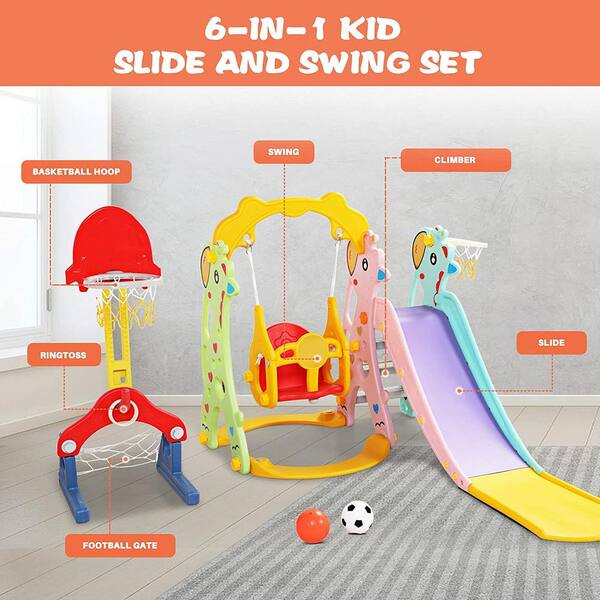 5 in 1 Kid Swing Slide Football Set Family  Playground Playset Outdoor Toddler 