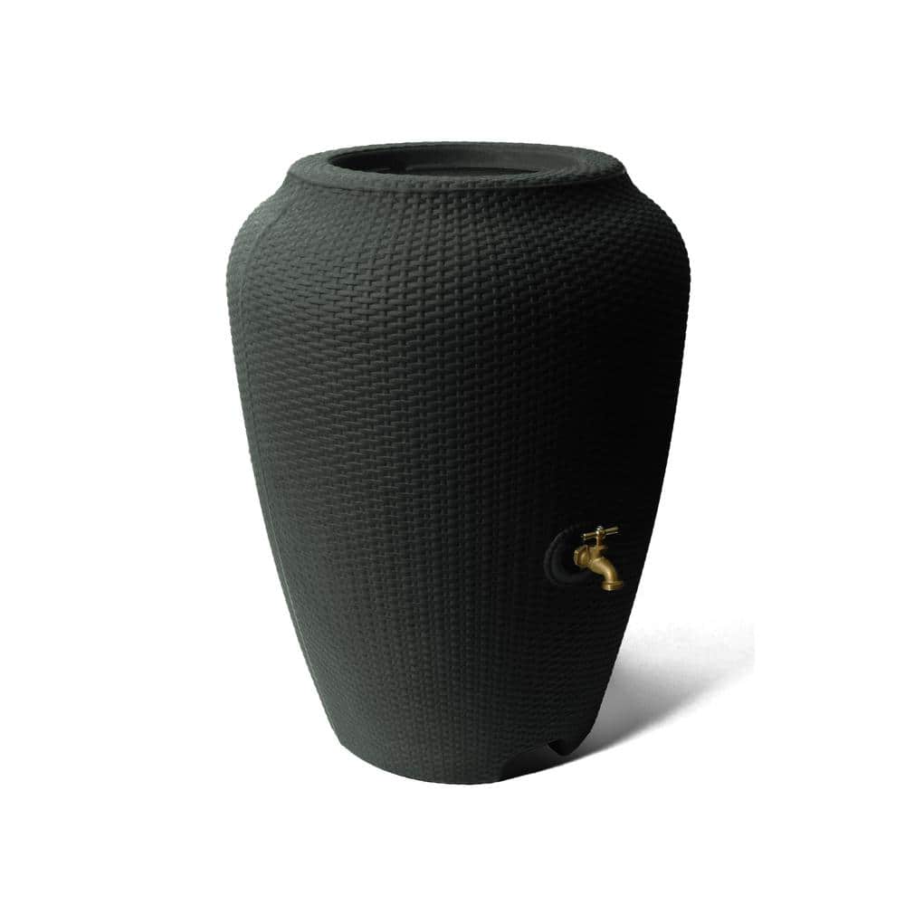 Algreen Wicker 50 Gal. Black Rain Barrel 81214 - The Home Depot