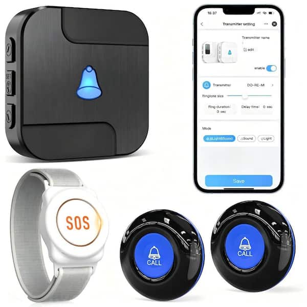 Smart Wireless Caregiver Pager System, with WiFi App Remote Alert, 328 ft. Range and Custom Ringtone Setting for Seniors