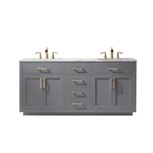 Ivy 72 in. Bath Vanity in Gray with Carrara Marble Vanity Top in White with White Basins