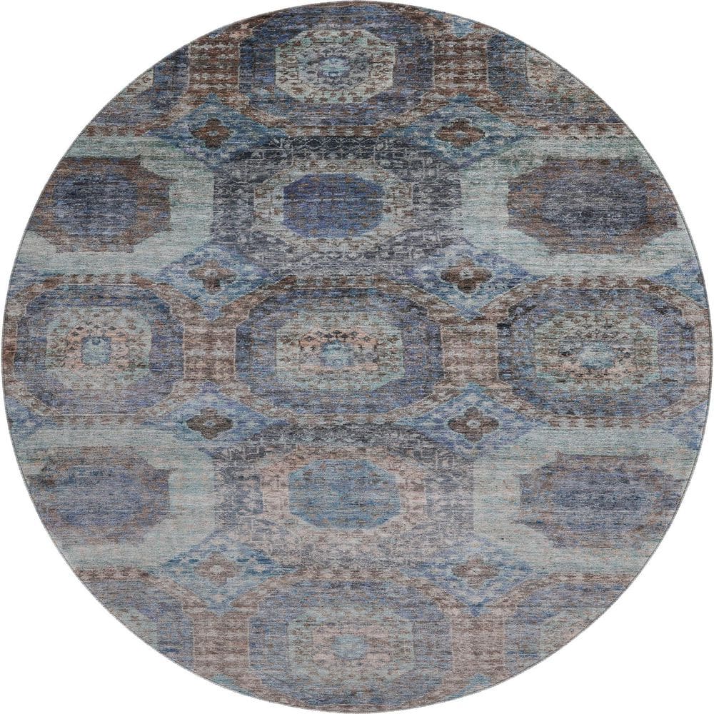 Mayfield Premium Machine Washable Abstract AMF1944 Teal 8 ft. x 8 ft. Round Rug price history on PriceWatchPro