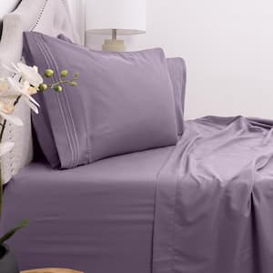 1800-Series 4-Piece Plum Solid Color Microfiber King Sheet Set