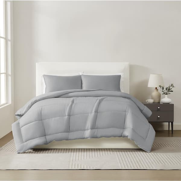 Unbranded 3-Piece Grey Cotton Sateen Full/Queen Comforter Set
