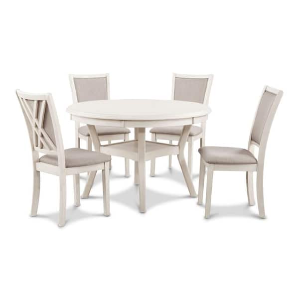 Benjara 5-Piece Round White and Gray Wood Top Dining Table and Chair Set(Seats 4)