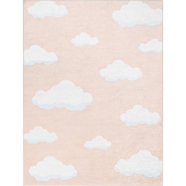 Well Woven Cloud 9 Modern Kids Coral 5 ft. x 7 ft. Machine Washable Flat-Weave Area Rug