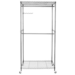 Black Metal Garment Clothes Rack Double Rods 35 in. W x 71 in. H