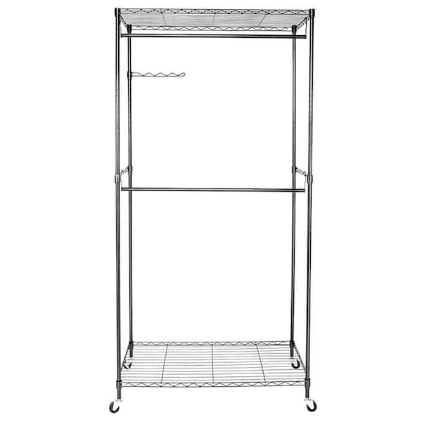 Unbranded Black Metal Garment Clothes Rack Double Rods 35 in. W x 71 in. H