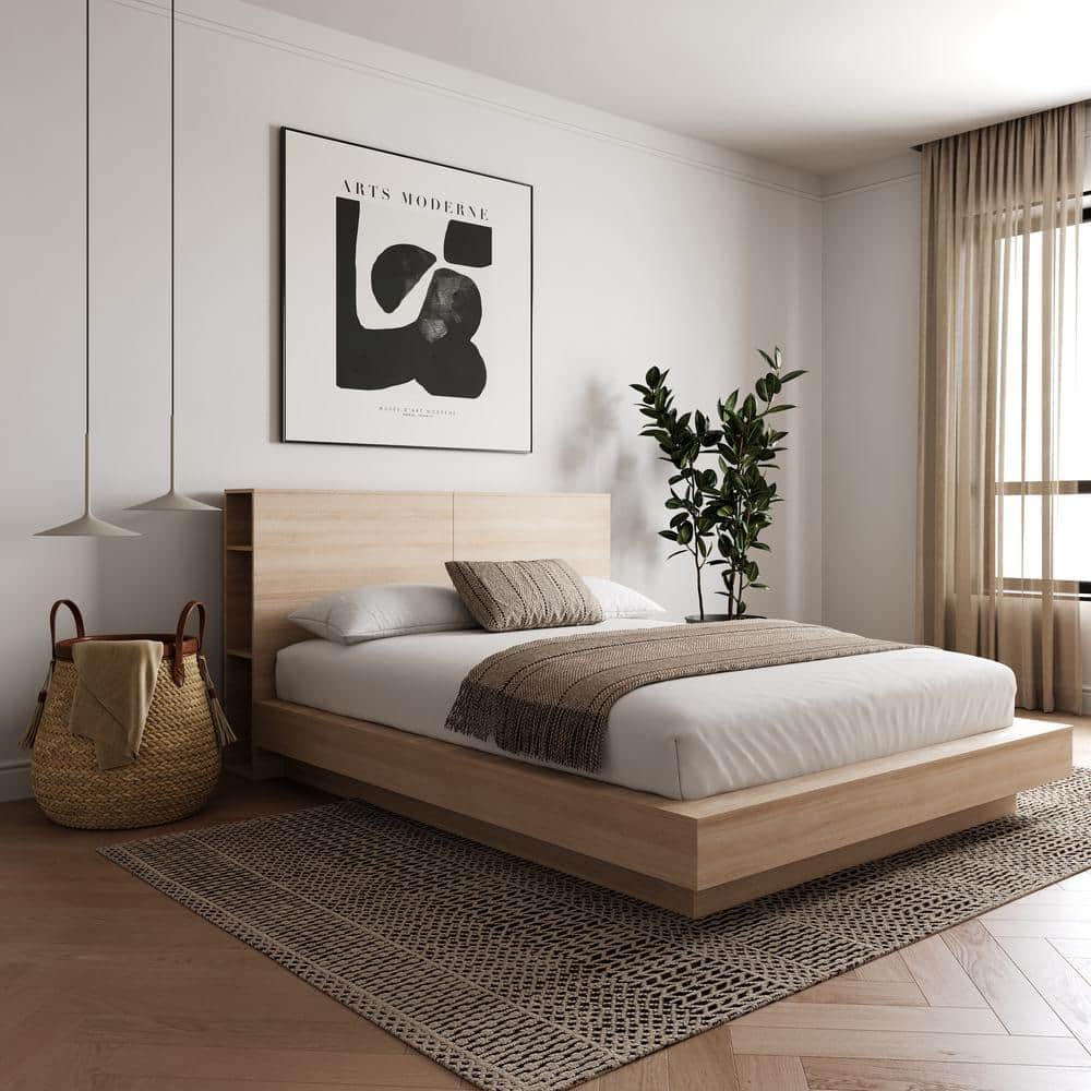 Nexera Marconi Beige Wood Frame Queen Size Platform Bed with