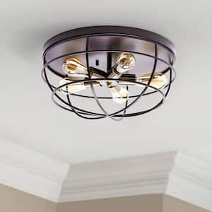 17.7 in. 5-Light Oil Rubbed Bronze Industrial Flush Mount with Cage Frame