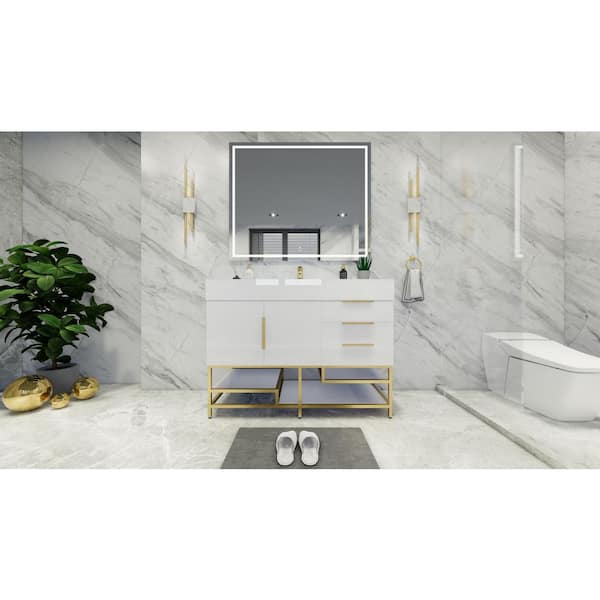 BV Better Vanity Bethany 47 in. W. x 20 in. D x 36 in. H Single Sink Freestanding Bath Vanity in High Gloss White with White Acrylic Top