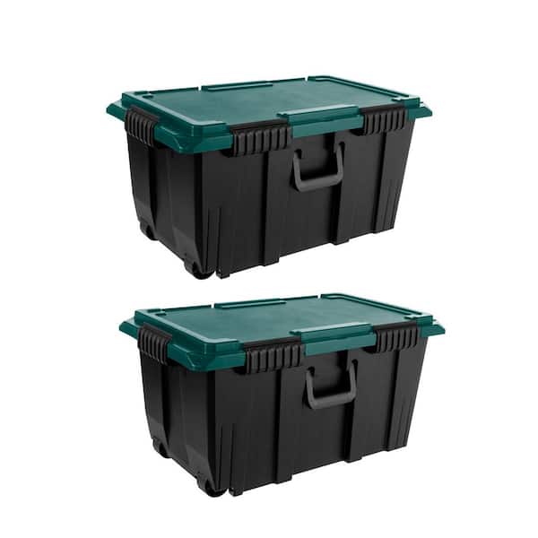 20-gal. Remington Rolling Storage Footlocker, Black & Green (2 Pack)