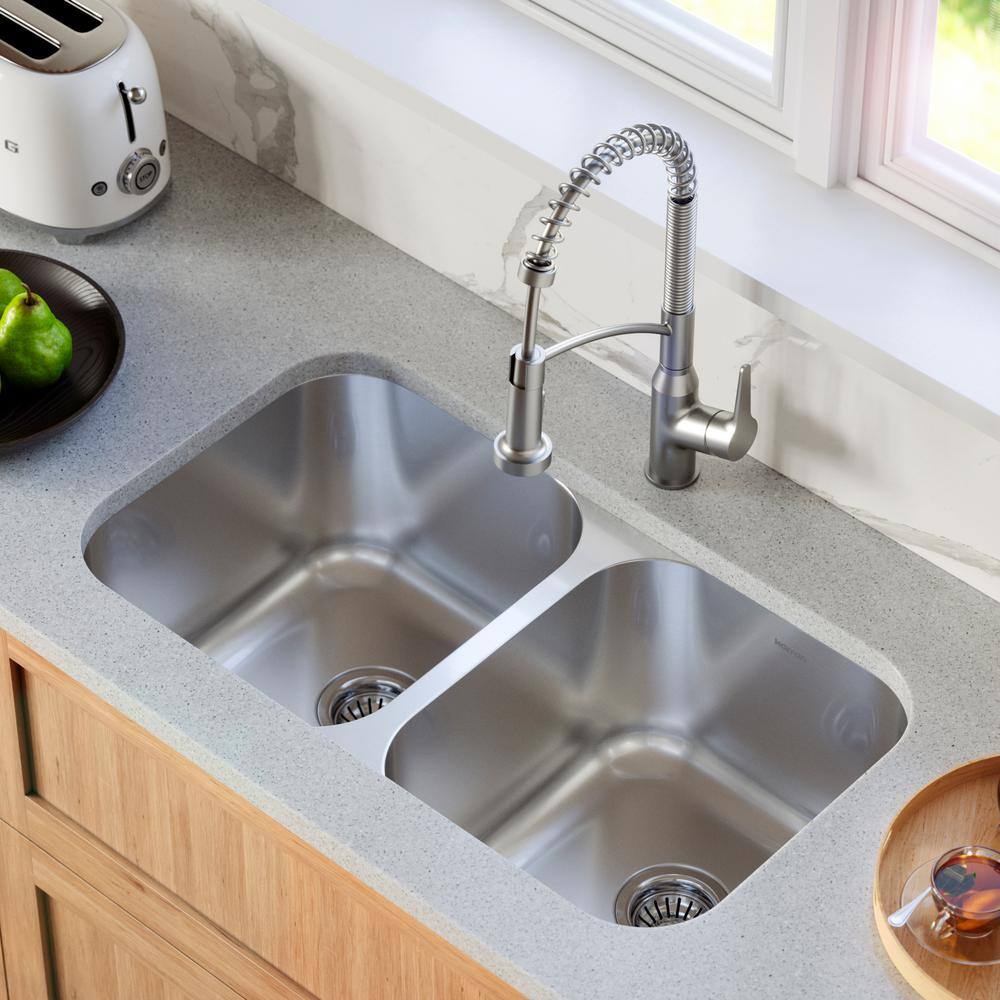Karran 32'' Stainless Steel Double Bowl Undermount Kitchen Sink Kit