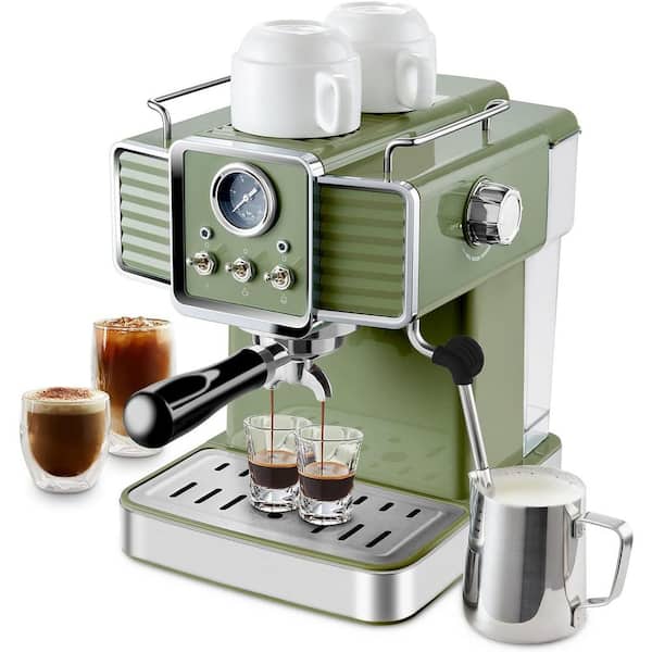 Aoibox 7 Cups Green Espresso Machine with Milk Frother Removable Water Tank 1350-Watt