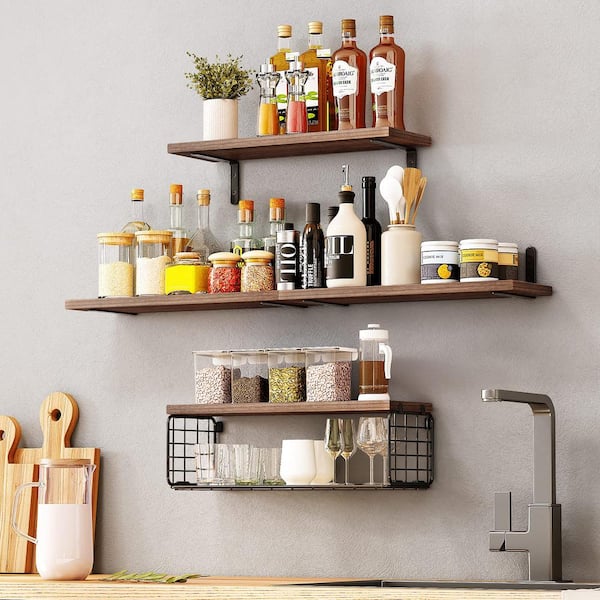 Farmhouse-Style White Washed & Brown Wood Spice Rack