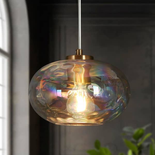 LNC Chrysaorican 1-Light Plating Brass Globe Pendant Light with Iridescent Glass Shade and No Bulb Included