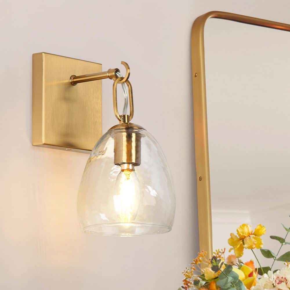 Fizzla Modern 5 in. 1-Light Plating Brass Wall Sconce with Dome Hammered Glass Shade Bath Vanity Light Bedroom Lamp price history on PriceWatchPro