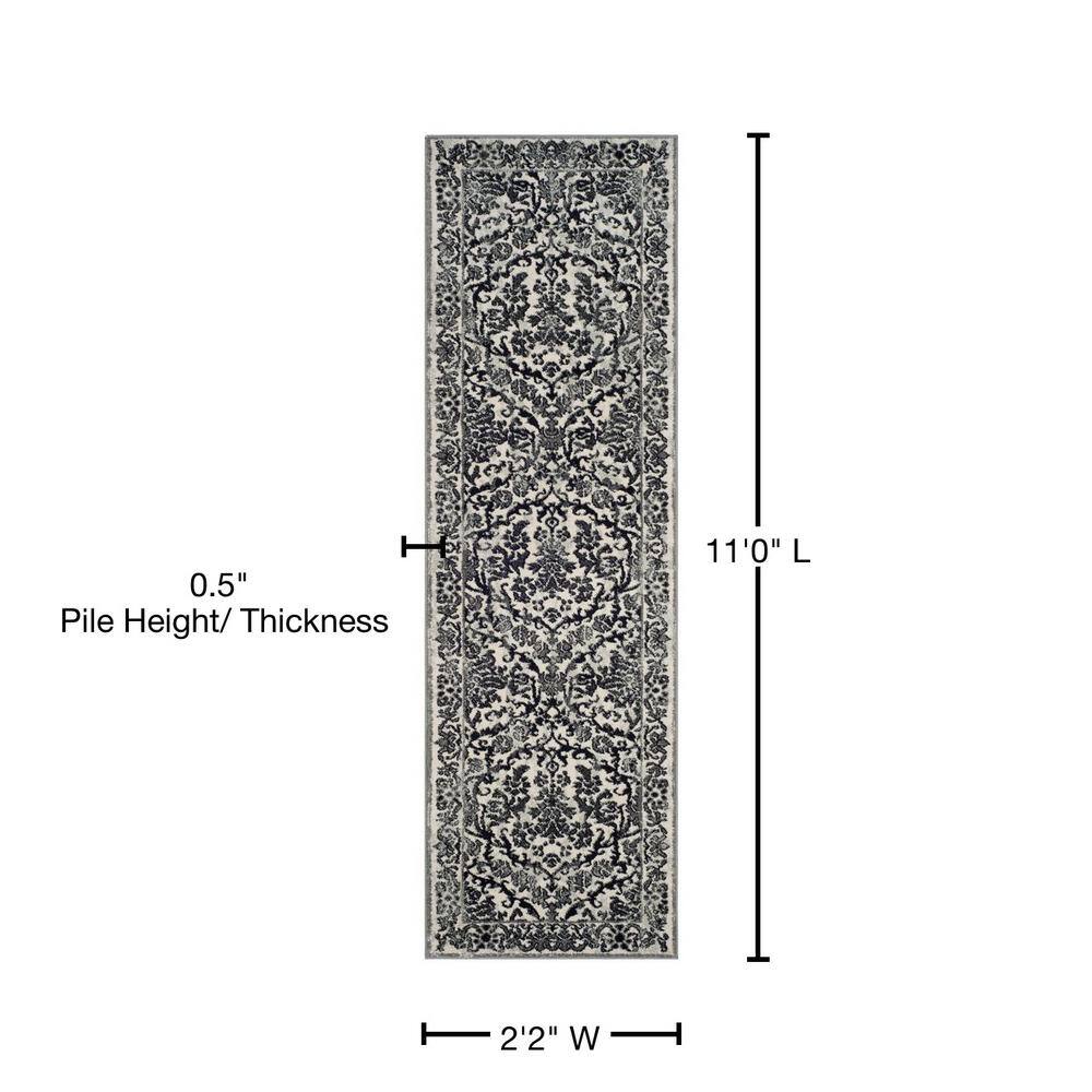 Ivory and Gray Floral Hand-knotted Runner Rug