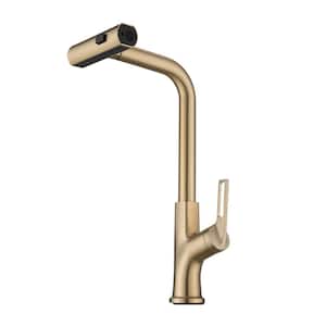 Single Handle Pull Out Sprayer Kitchen Faucet Waterfall Kitchen Sink Faucet with Pull Down Sprayer in Brushed Gold