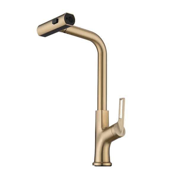 FLG Single Handle Pull Out Sprayer Kitchen Faucet Waterfall Kitchen Sink Faucet with Pull Down Sprayer in Brushed Gold