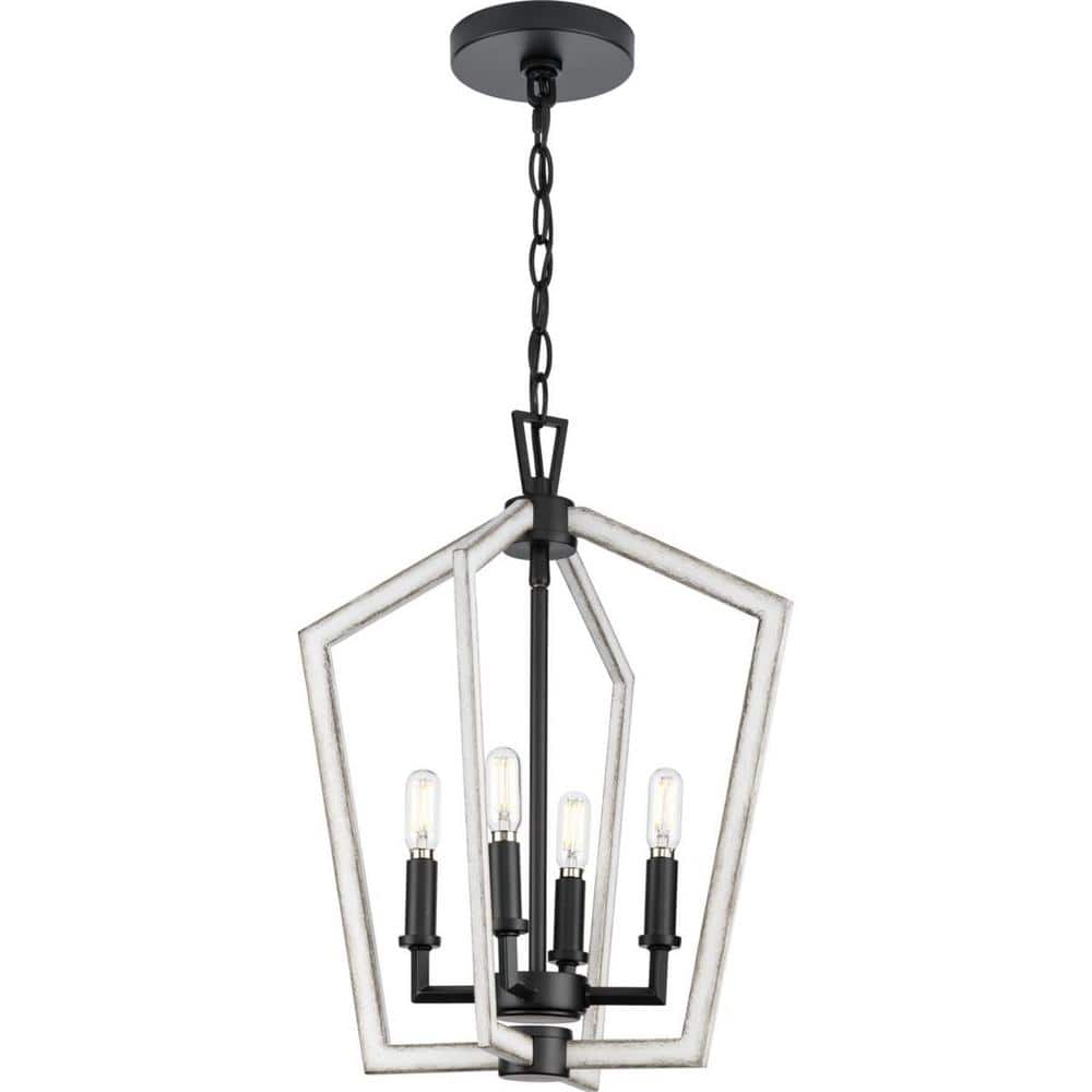 Matte Black 4-Light Candelabra Chandelier with Adjustable Chain