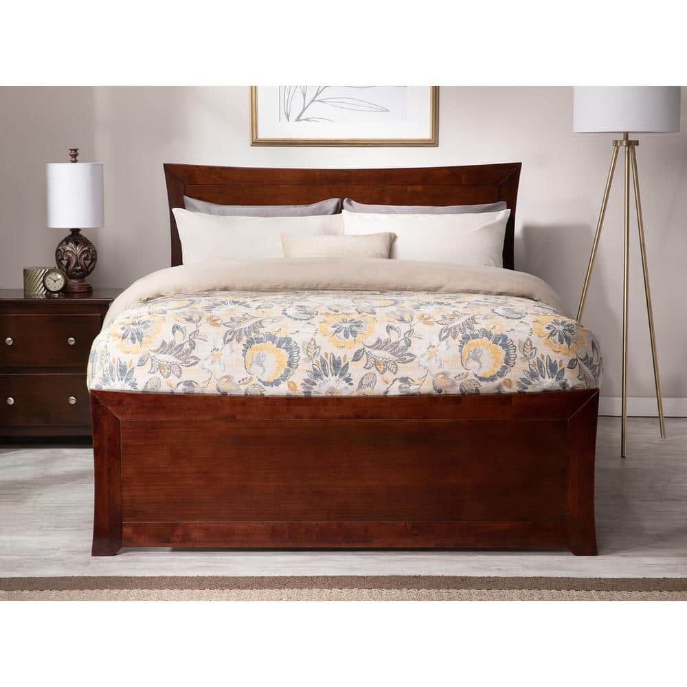 Walnut Full Platform Bed with Storage Drawers and Slats