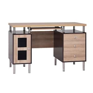 47.2 in. W Espresso/Natural Contemporary 2-Tone Desk, Rectangular 3-Drawers Executive Desk Cabinet